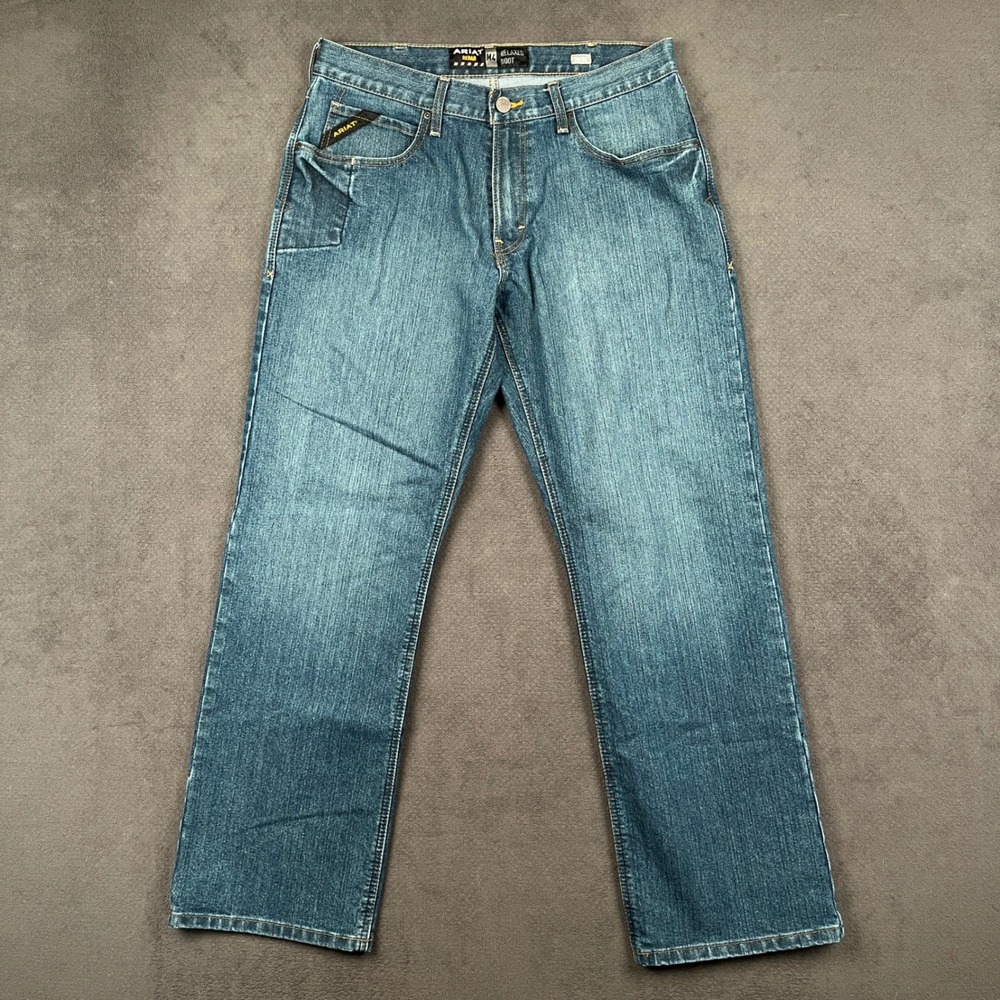 Ariat Rebar M4 Jeans Mens 33x32 Blue Carbine Relaxed Boot Cut DuraStretch Work